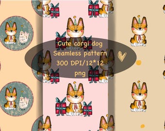 Cute corgi Pattern Seamless Digital Papers - printable scrapbook paper instant download, commercial use, 300dpi