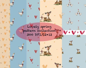 Watercolour fawn pattern, seamless baby deer pattern, cute deer background, cute deer pattern, fawn scrapbook paper, fawn fabric pattern