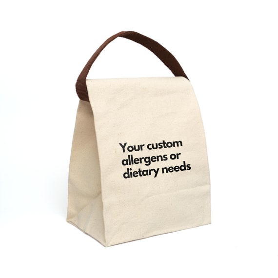Personalized Allergen-friendly Canvas Lunch Bag with Strap, Gluten-free, Dairy-free, Soy-free, Nut-free, Allergen-free, Vegan, Snack Bag