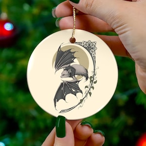 Moon Bat - Ceramic Christmas Decoration (Hand Drawn Art)