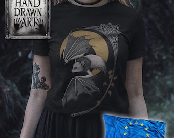 Koszulka Moon Bat – unisex, z grubej bawełny (rysunek ręczny)