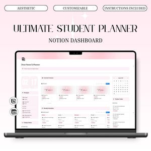Notion Student Planner Template Academic Ultimate Planner Notion University College Planner Aesthetic Student Dashboard Notion