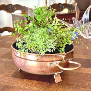 Antique Copper Shallow Pot on Raised Feet, Great as a Jardiniere