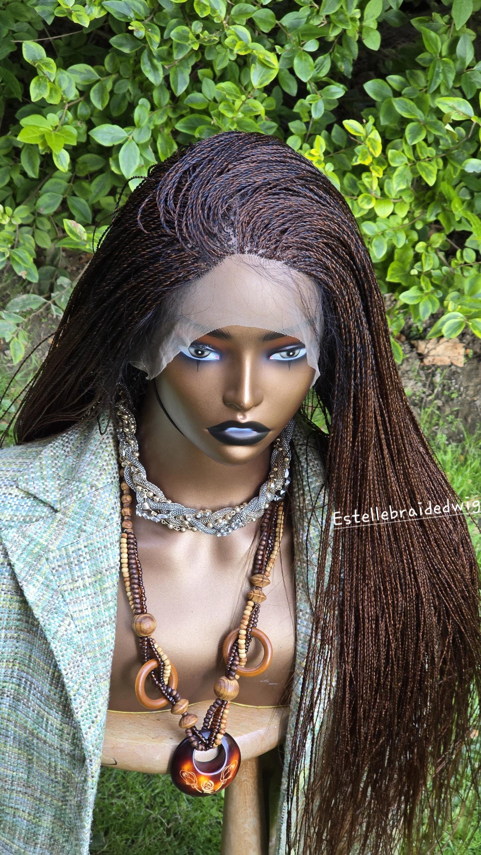 ブラウン編み込みレースフロントウィッグ：マイクロツイスト、オーバー