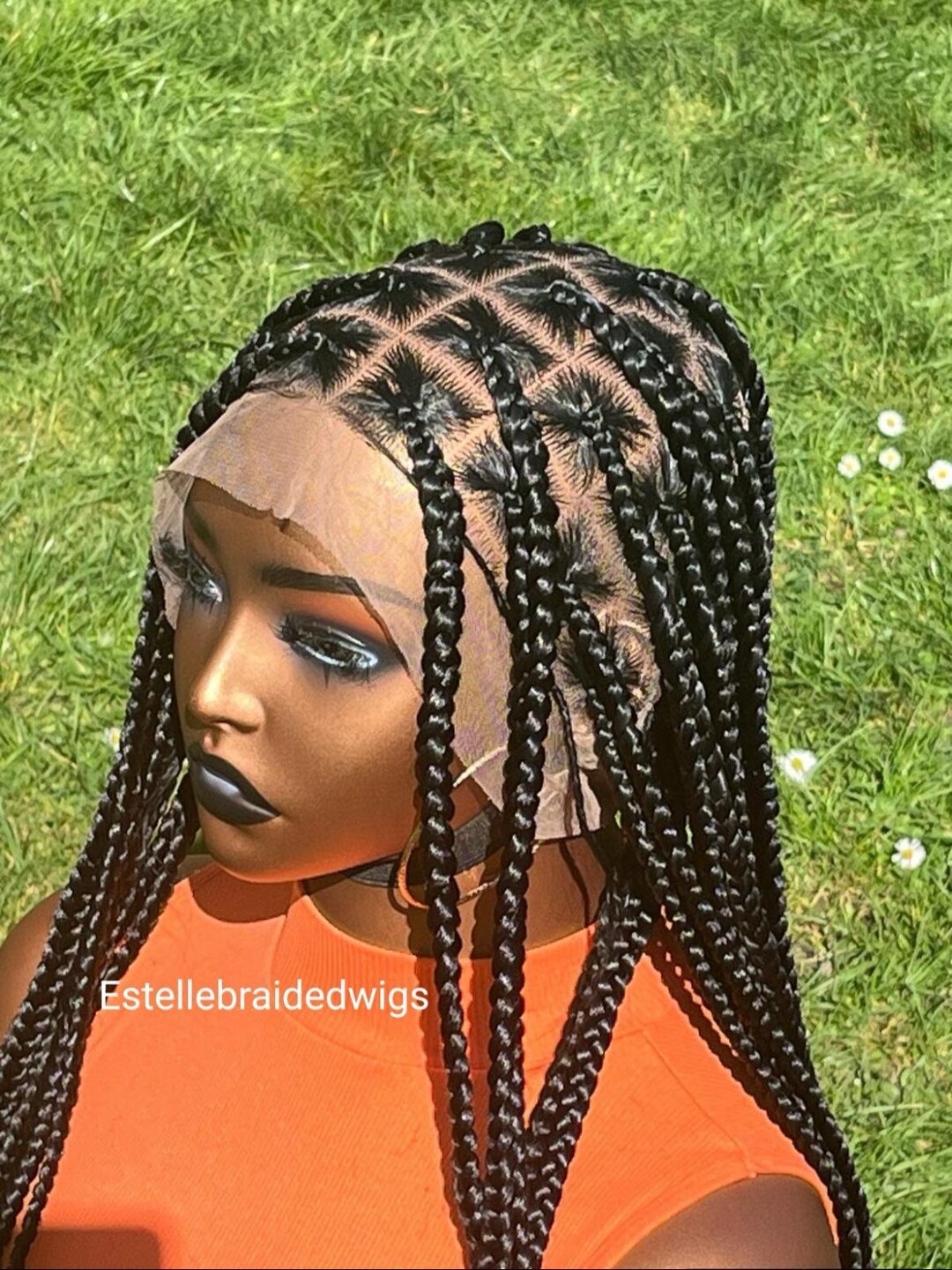 Knotless Box Braids Wig: Lightweight Full Lace, Medium Size, 28 Inches ...