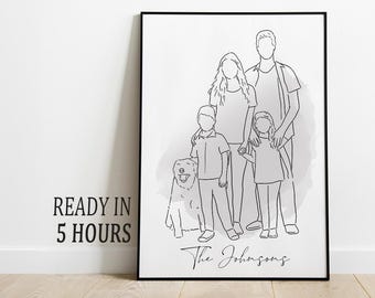 Custom Line Drawing Custom Family Drawing from Photo, Christmas Gift, Personalized Family Portrait illustration, Soulmate Gift, Couple Gift