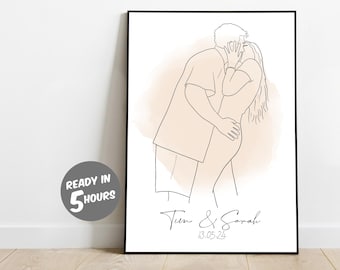 Custom drawing couple, line art engagement gift , One line portrait, custom gift, Wedding anniversary, Line art, Custom Portrait