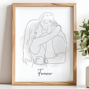 Personalized Drawing from Photo - Custom Couple Portrait and Gift for Boyfriend, Last Minute Birthday Gift for Him, Couple Drawing