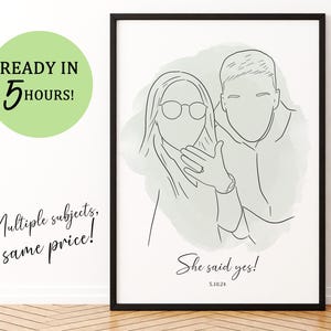 Custom Line Drawing, First Anniversary Gift, portrait from photo, gift for boyfriend, Unique Husband Gift, Lesbian Gift, Gift for Him