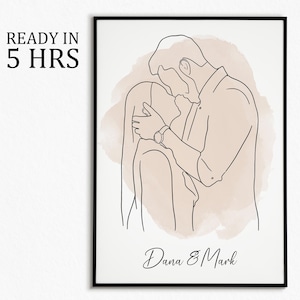 Dessin au trait, portrait de couple personnalisé, cadeau de famille personnalisé, cadeau d'anniversaire de mariage personnalisé, trait personnalisé à partir d'une photo