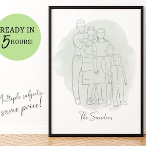 Custom Line Drawing Custom Family Drawing from Photo, Christmas Gift, Personalized Family Portrait illustration, Soulmate Gift, Couple Gift