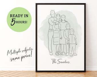 Custom Line Drawing Custom Family Drawing from Photo, Christmas Gift, Personalized Family Portrait illustration, Soulmate Gift, Couple Gift