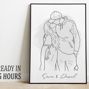 一本の線画、カスタムカップルポートレート、カスタムファミリーギフト、パーソナライズされた結婚記念日ギフト、写真からのカスタムライン
