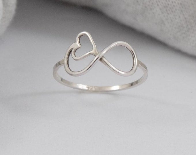 Minimalist silver ring, infinity and heart ring, promise ring, best friend ring, modern ring, princess ring.