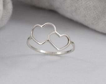 Ring of joined hearts. Minimalist silver ring, gift for women, women's ring, bohemian ring, best friend ring, magical