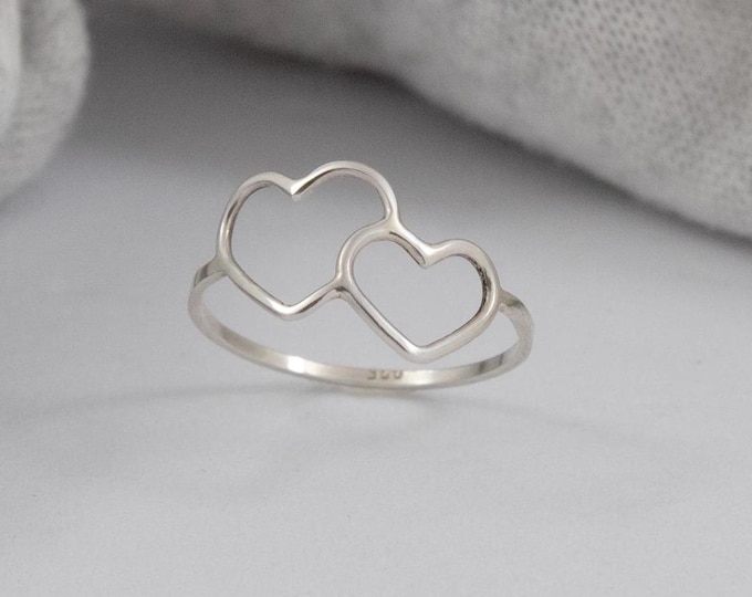 Ring of joined hearts. Minimalist silver ring, gift for women, women's ring, bohemian ring, best friend ring, magical