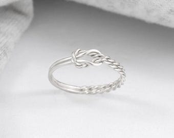 delicate braided sailor knot ring, bohemian ring, fashion ring, modern ring, women's ring, silver rings.