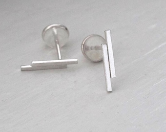 925 Silver Asymmetrical Earrings – Two Minimalist Vertical Bars, minimalist jewelry, women's earrings, silver accessories.