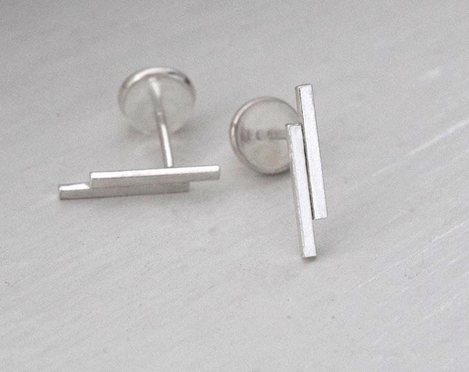 925 Silver Asymmetrical Earrings – Two Minimalist Vertical Bars, minimalist jewelry, women's earrings, silver accessories.