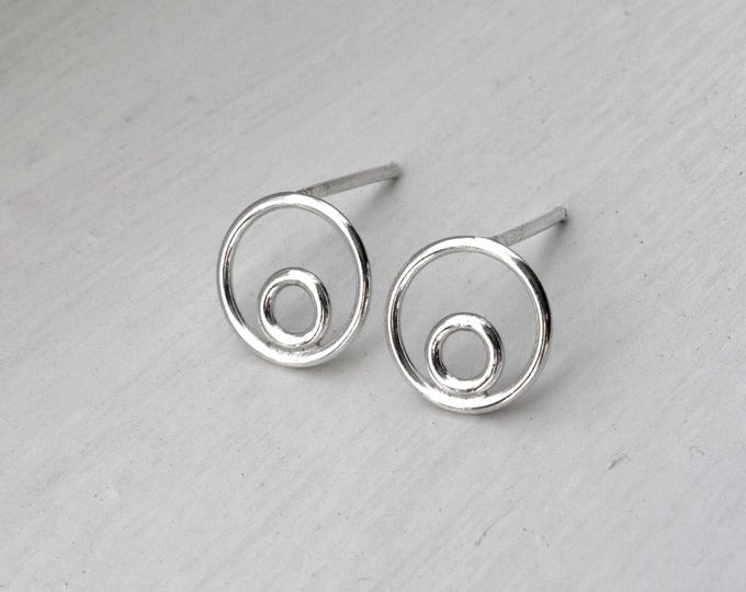Double Circle Earrings in 925 Silver, Minimalist Jewelry, Silver Accessories, Women's Earrings, Bohemian