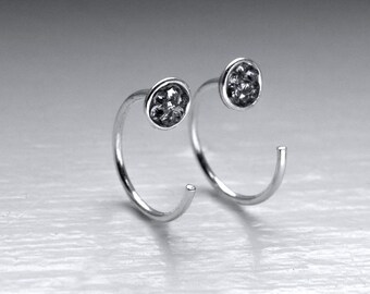 Silver half hoop earrings with mini crystals – Modern and elegant handmade design