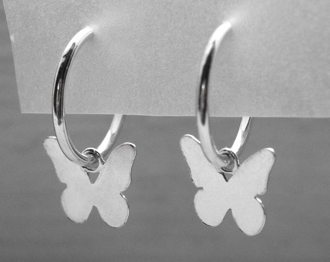 925 Silver Plated Butterfly Pendant Hoop – Delicate and Minimalist Design, Women's Earrings, Fine Jewelry, Silver Accessories.