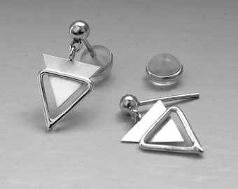 Double Triangle Stud Earring – Handmade Minimalist Silver Geometric Triangle Stud Earring.