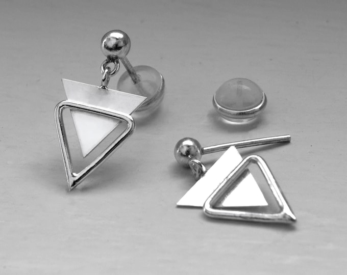 Double Triangle Stud Earring – Handmade Minimalist Silver Geometric Triangle Stud Earring.