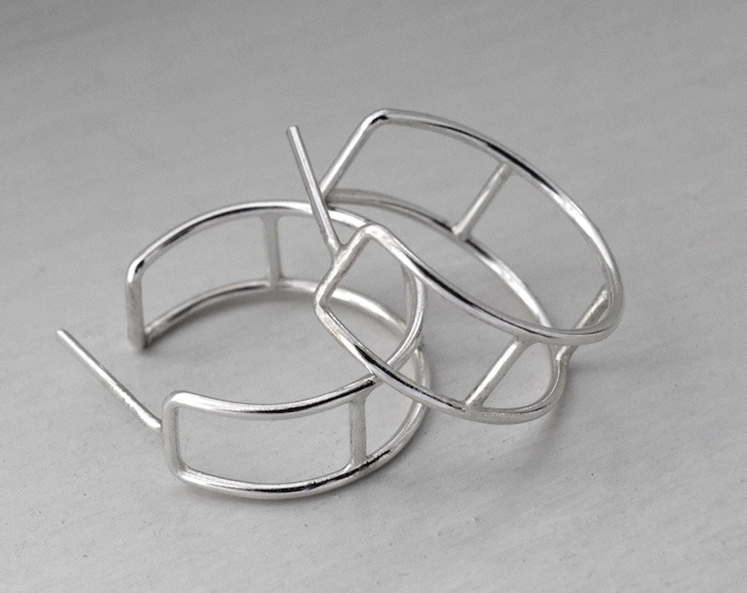 Elegant half hoop earrings, silver earrings, minimalist silver jewelry, women's earrings, silver accessories.