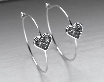 Pendiente de aro de corazón con cristales de Plata 925.