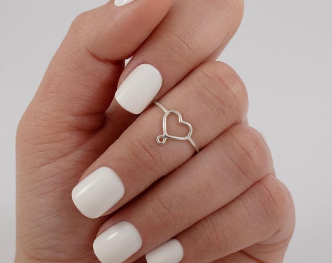 Heart ring with small hoop. Minimalist silver rings, modern ring, simple ring, women's ring