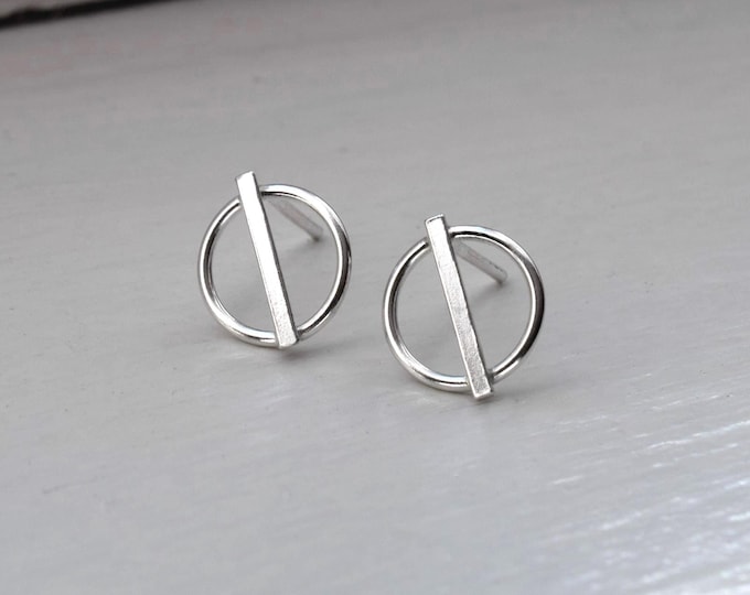 925 silver circle earrings, minimalist jewelry, modern earrings, women's earrings