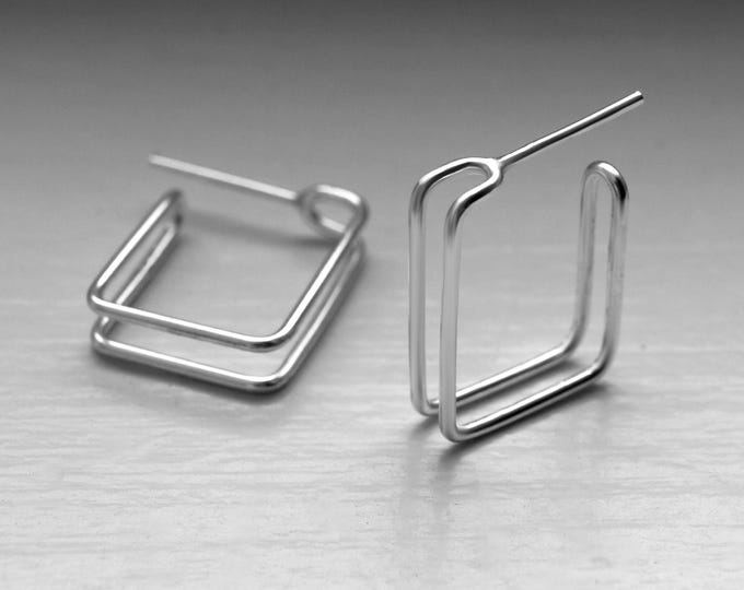 Square half hoop earrings – Minimalist design in silver