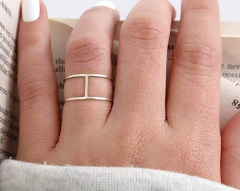 Double hoop ring, 925 sterling silver minimalist ring, fashion ring, silver ring, modern ring.