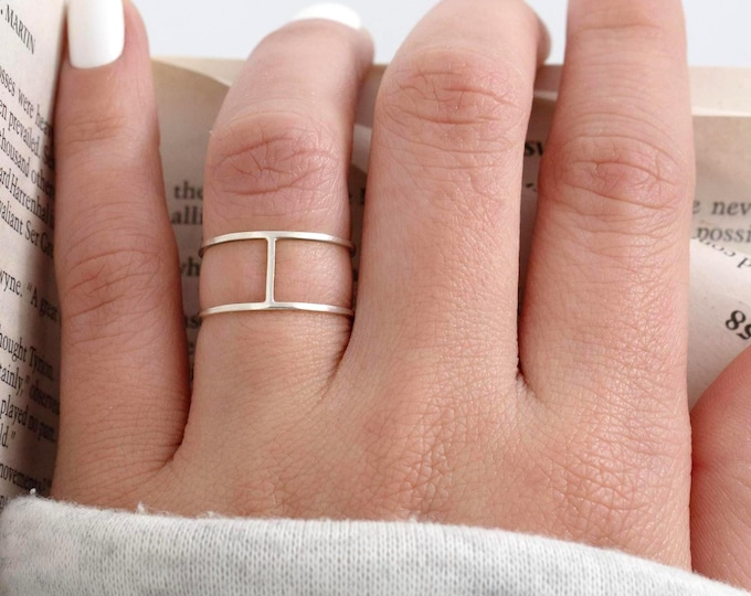 Double hoop ring, 925 sterling silver minimalist ring, fashion ring, silver ring, modern ring.