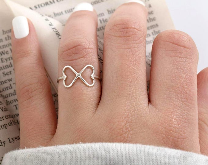 Silver infinity or bow heart ring, minimalist silver ring.