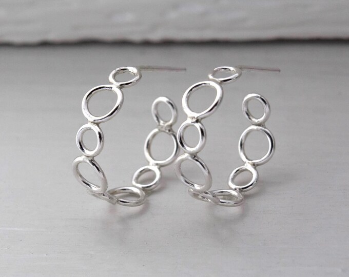 half circle hoop earring, women's earrings, silver jewelry, moon earrings, minimalist jewelry, gift for women.