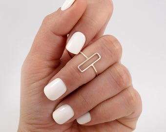 Anillo de rectángulo de plata, diseño minimalista