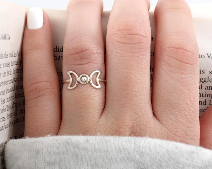 925 silver moon and sun ring, women's ring, minimalist sterling silver ring