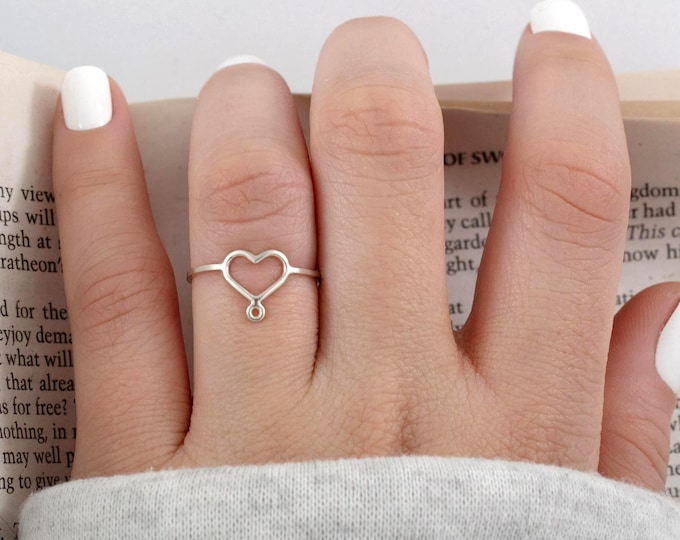 Anillo de corazón con pequeño aro, anillos de plata minimalista