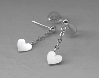Minimalist Shiny Silver Heart Pendant Sleeper Earrings