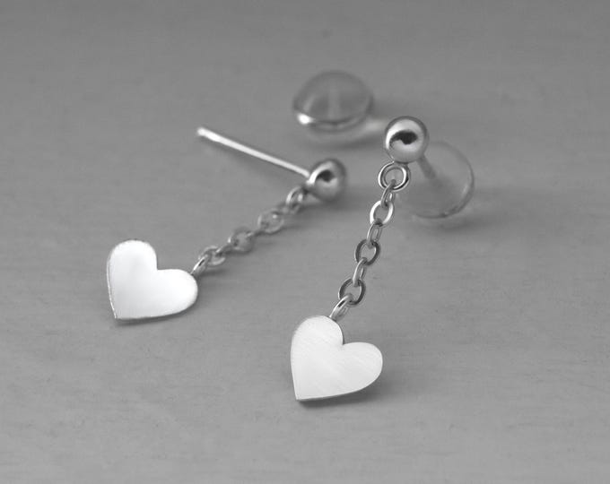 Minimalist Shiny Silver Heart Pendant Sleeper Earrings