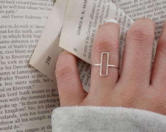 silver rectangle ring, silver rings, minimalist silver rings, bohemian ring, women's ring, simple, modern ring.