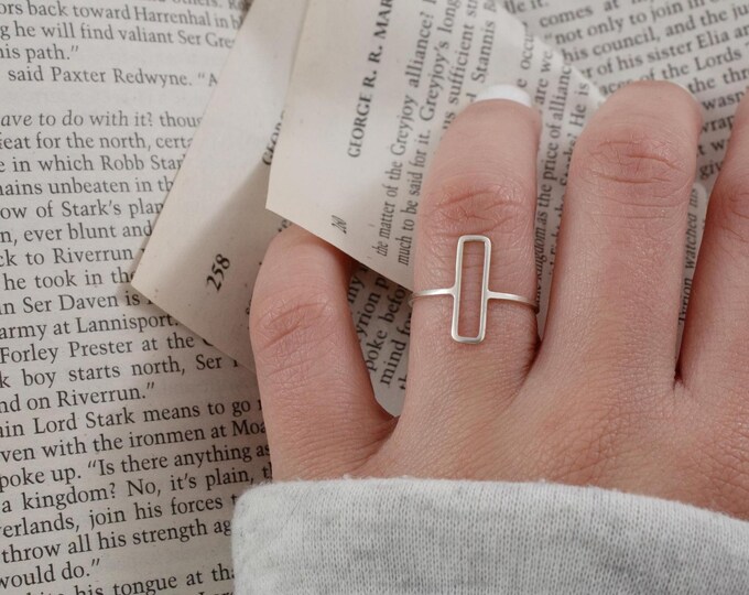 silver rectangle ring, silver rings, minimalist silver rings, bohemian ring, women's ring, simple, modern ring.