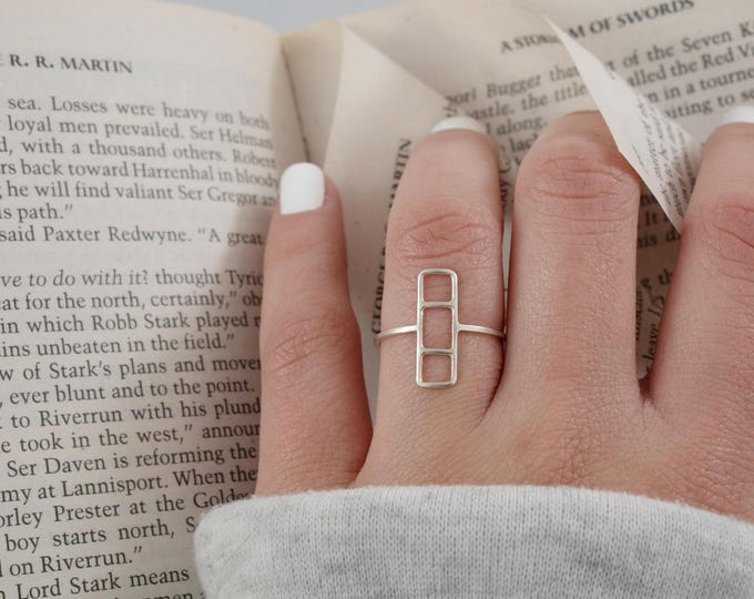 minimalist silver ring, rectangular ring, designer ring, silver ring, bohemian ring, women's ring, fashion ring.
