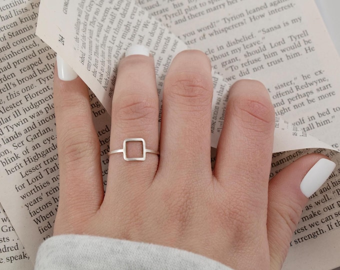 square ring, 925 sterling silver minimalist ring, women's ring, gift for women, silver jewelry, fashion ring, silver ring