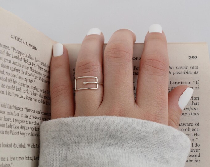 Minimalist silver ring, modern ring, rectangle ring, women's ring, bohemian ring, gift for women, silver rings.