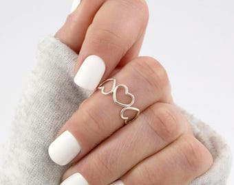 Anillo de corazones anillo minimalista de plata de ley 925