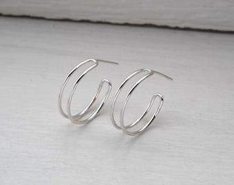 Simple half hoop, silver earrings, fine jewelry, silver jewelry, minimalist earrings, silver accessories,