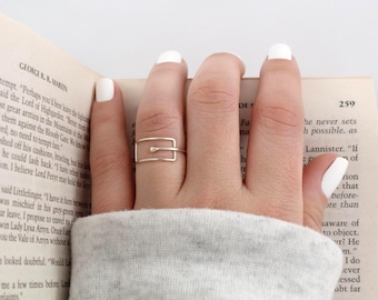 Minimalist silver ring, modern ring, rectangle ring, women's ring, bohemian ring, gift for women, silver rings.